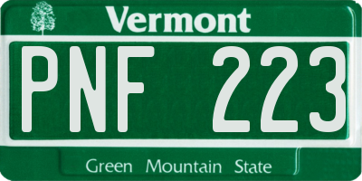 VT license plate PNF223