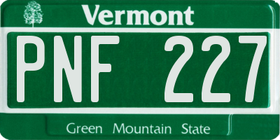 VT license plate PNF227