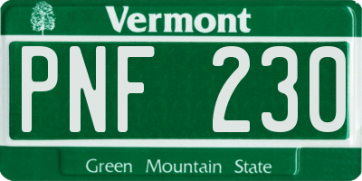 VT license plate PNF230