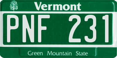 VT license plate PNF231