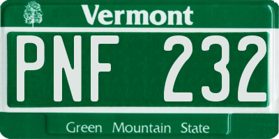 VT license plate PNF232