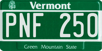 VT license plate PNF250