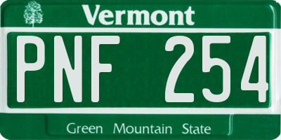 VT license plate PNF254