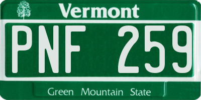VT license plate PNF259