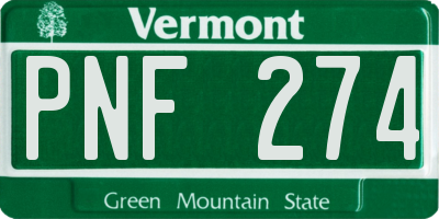 VT license plate PNF274