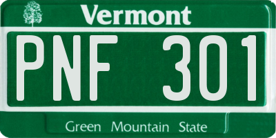VT license plate PNF301