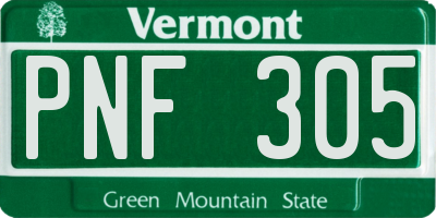 VT license plate PNF305
