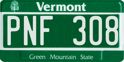 VT license plate PNF308