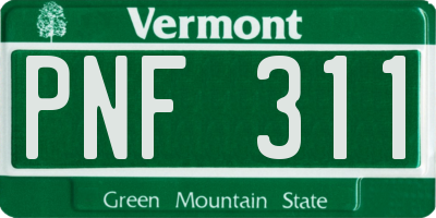 VT license plate PNF311