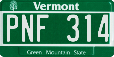 VT license plate PNF314