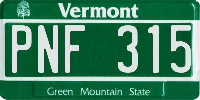VT license plate PNF315
