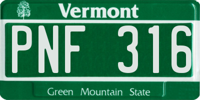VT license plate PNF316