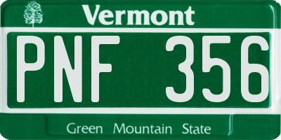 VT license plate PNF356