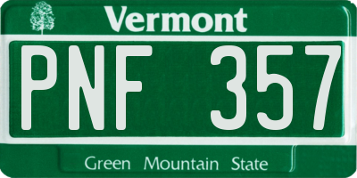 VT license plate PNF357