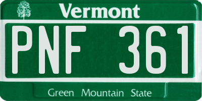 VT license plate PNF361