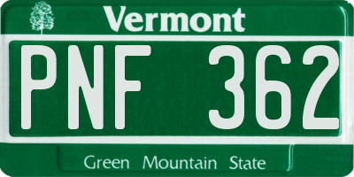 VT license plate PNF362