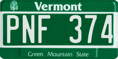 VT license plate PNF374