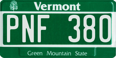 VT license plate PNF380