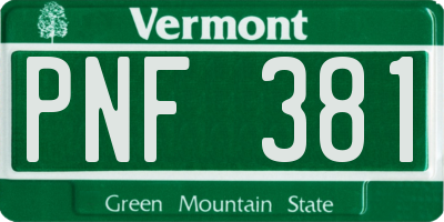 VT license plate PNF381