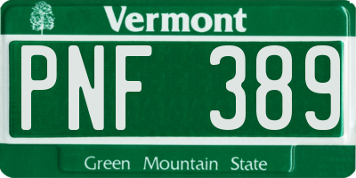 VT license plate PNF389