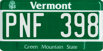 VT license plate PNF398
