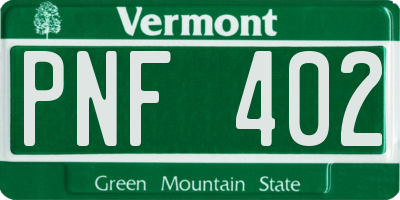 VT license plate PNF402