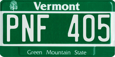 VT license plate PNF405
