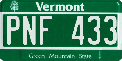 VT license plate PNF433