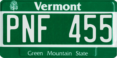 VT license plate PNF455