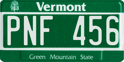 VT license plate PNF456