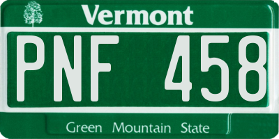 VT license plate PNF458