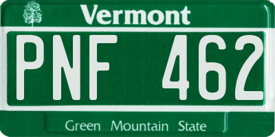 VT license plate PNF462