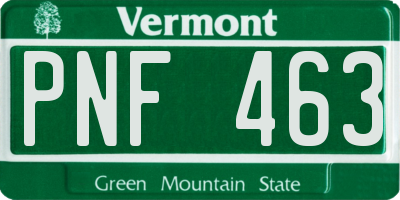 VT license plate PNF463