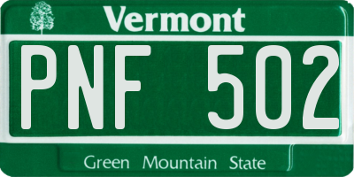VT license plate PNF502