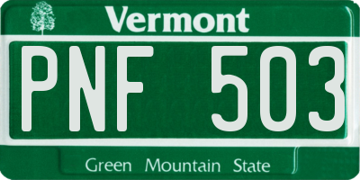 VT license plate PNF503