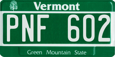VT license plate PNF602
