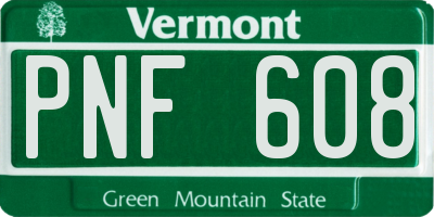VT license plate PNF608