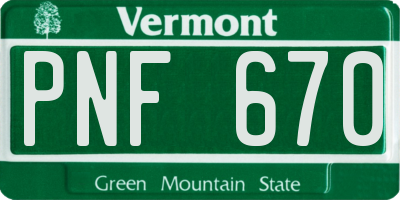 VT license plate PNF670