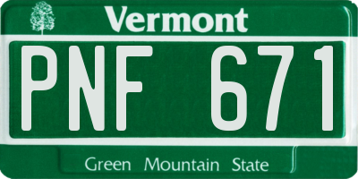 VT license plate PNF671
