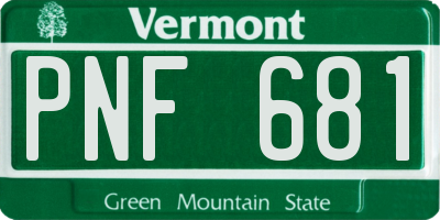 VT license plate PNF681
