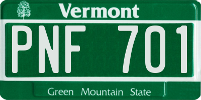 VT license plate PNF701