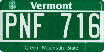 VT license plate PNF716