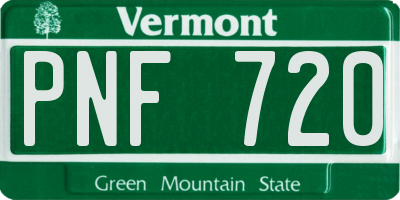 VT license plate PNF720