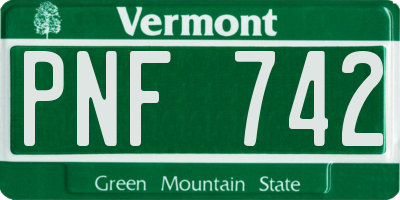 VT license plate PNF742