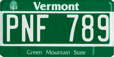 VT license plate PNF789