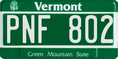 VT license plate PNF802