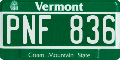VT license plate PNF836