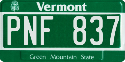 VT license plate PNF837