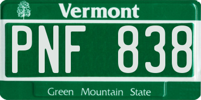 VT license plate PNF838