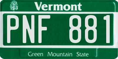 VT license plate PNF881